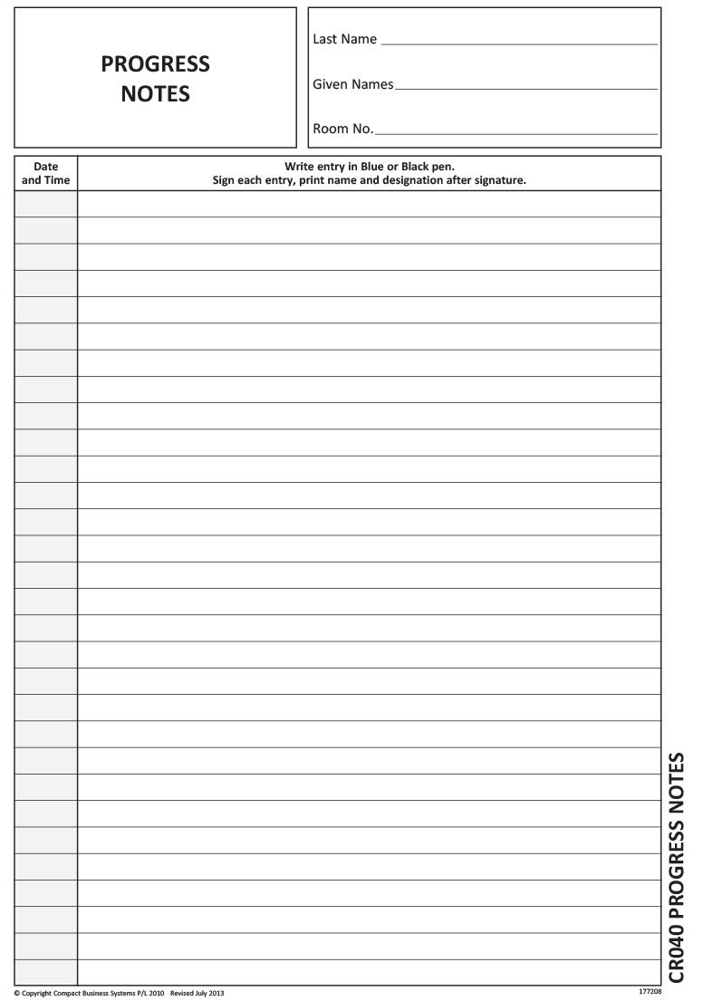 Pre-printed Progress Note Sheets in Pads of 50 - Progress Notes - Care ...